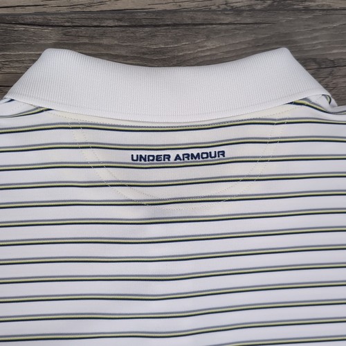 Under Armour Loose Heat Gear Men’s White Striped Polo Shirt Size 2XL Golf - Picture 10 of 12