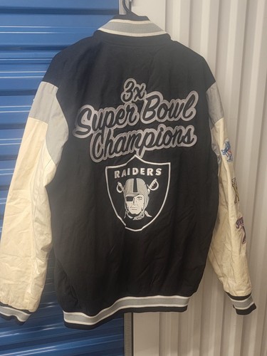 OAKLAND RAIDERS 3 Time Super Bowl CHAMPIONSHIP Jacket Sewn Logos size Large - Bild 4 von 18