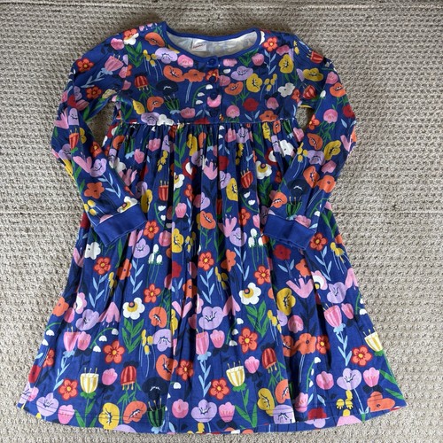 Hanna Andersson Floral Print Day Play Dress Sz 140 6 8/10 Deep Blue Sea Pockets
