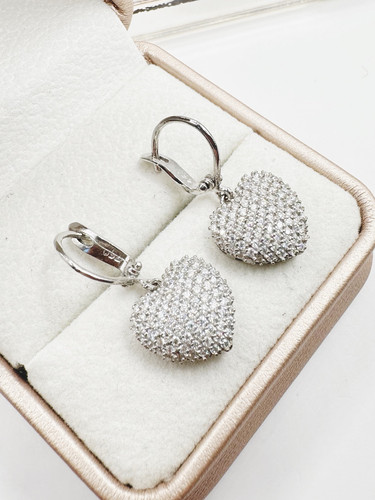 Damen Herz Paar Ohrring Echtes 18KT Weißgold 750 Brillant Diamanten,Neu - Bild 6 von 9