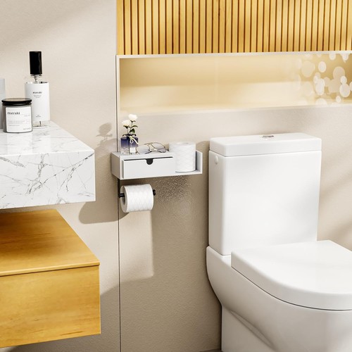 Toilet Roll Holder With Drawer Storage Shelf - Self Adhesive Toilet Paper Shelf, - Picture 7 of 7