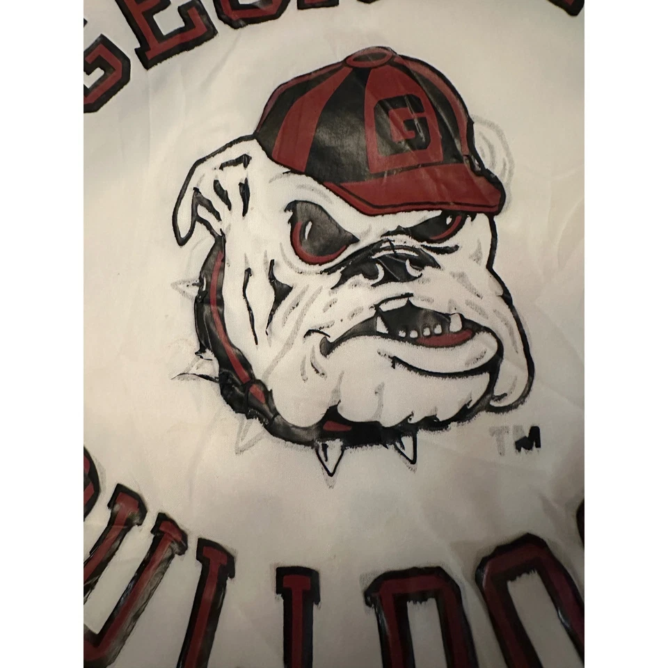 De Colección Años 90 BICICLETA Georgia Bulldogs Mujeres M Pullover Rompevientos Chaqueta Rojo Blanco Defecto Foto 3 de 4