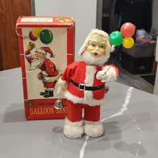 Original 1950s Alps Japan BALLOON SANTA Ringing Bell Christmas Wind-Up Toy Box