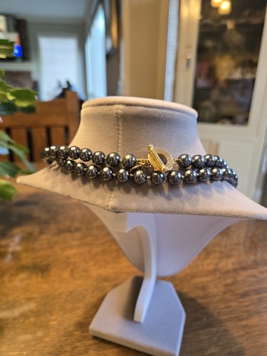 Vintage Carolee Faux Pearl Necklace Beaded Gunmetal Gray Beads - Picture 2 of 10