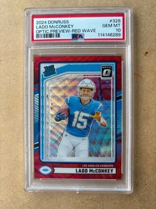2024 Donruss Rated RC Ladd McConkey #328 Optic Preview Red Wave Prizm PSA 10