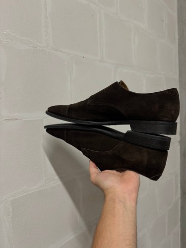 Suitsupply Men Formal Shoes EU 45 Brown Suede Leather Square Toe Double Monk - Picture 8 of 15