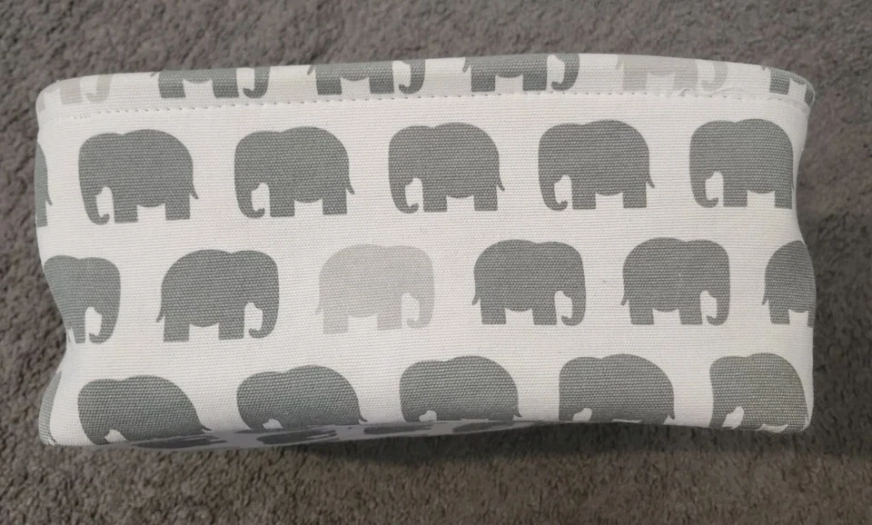 Elephant Print Basket Storage Cloth Soft 11x13x6 Bin Organizer Baby Gray White - Image 4 of 4