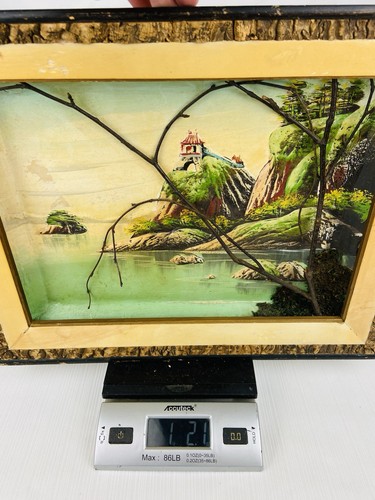 1960’s Wood Bark & Moss 3D Landscape Shadowbox Art Japan Handmade Diorama 12x16” - Picture 9 of 9