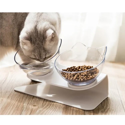 Ciotole rialzate per cani gatti doppie ciotola alimentazione con supporto rialzato anti vomito - Foto 4 di 5