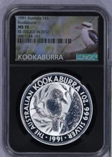 1991 Australia Kookaburra $5 NGC MS70 Re-issued in 2012