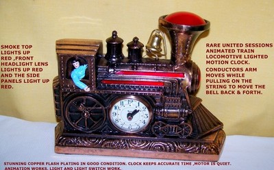 VINTAGE MASTERCRAFTERS UNITED ANIMATED LIGHTED TRAIN LOCOMOTIVE MOTION CLOCK