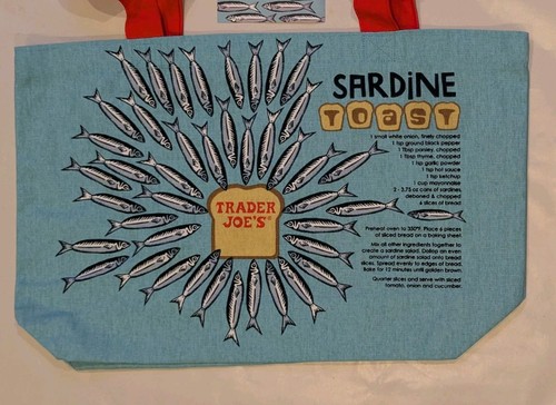 Trader Joe's modische Tasche Canvas Sardinen Design wiederverwendbar Öko Lebensmittel Einkaufen SPASS - Bild 19 von 23