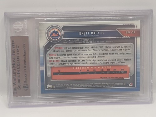Brett Baty 2019 Bowman Draft Chrome 1st Bowman #BDC-39 New York Mets Signed & - Bild 3 von 4