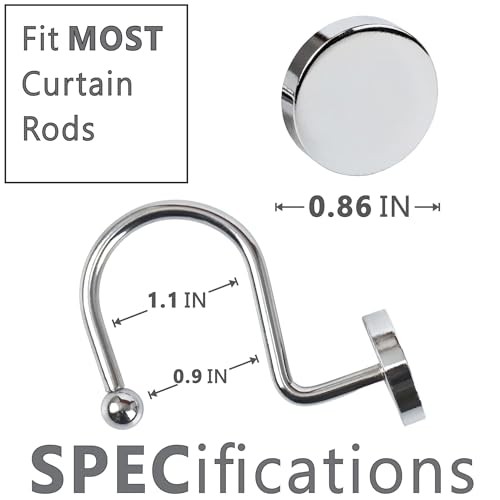 Chrome Shower Curtain Hooks Rings: Silver Round Button Design Heavy Sliver - Picture 5 of 7