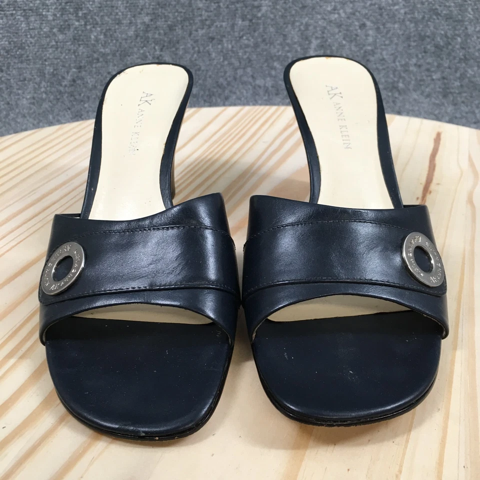 AK Anne Klein Sandals Womens 7 M Mira Casual Slip On Wedge Slide Blue Leather - Image 4 of 4