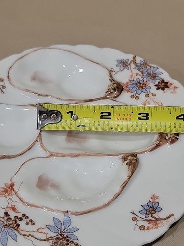HAVILAND LIMOGES Co OYSTER PLATE 4 WELL White BLUE Brown FLORAL 7 1/4" France #4 - Picture 4 of 5