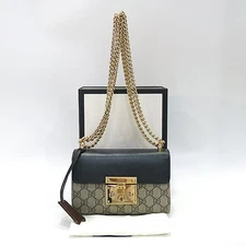 Gucci 409487 GG Logo Supreme Canvas PVC Black Leather Flap Padlock Padlock Mini 