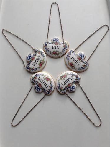 Vintage Staffordshire Porzellan Floral Fein BRAND Dekanter Etikett Messing Kette - Bild 6 von 11