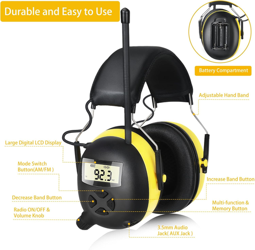 Auriculares Radio AM/FM con Pantalla Digital, Caja Fuerte Protección Auditiva 30Db AM FM - Imagen 5 de 12