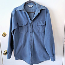 VTG 1970s Mr. Leggs USA 100 Cotton Button Shirt Blue Flannel Chore Work Shacket