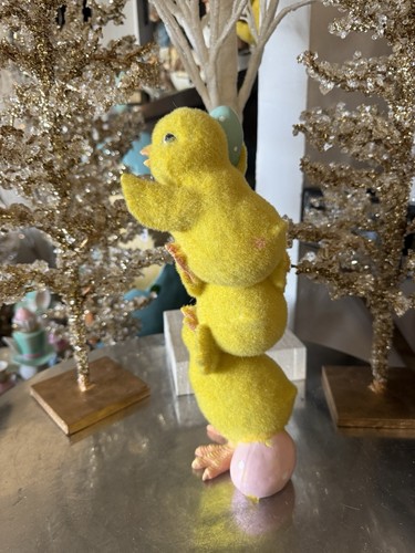 2 Stacked baby chicks, fuzzy look 10” tall Easter Figurine New - Picture 6 of 8