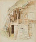 H. POSCHARSKY (*1802), Studie eines Bauernhauses, Bleistift Realismus Architektu