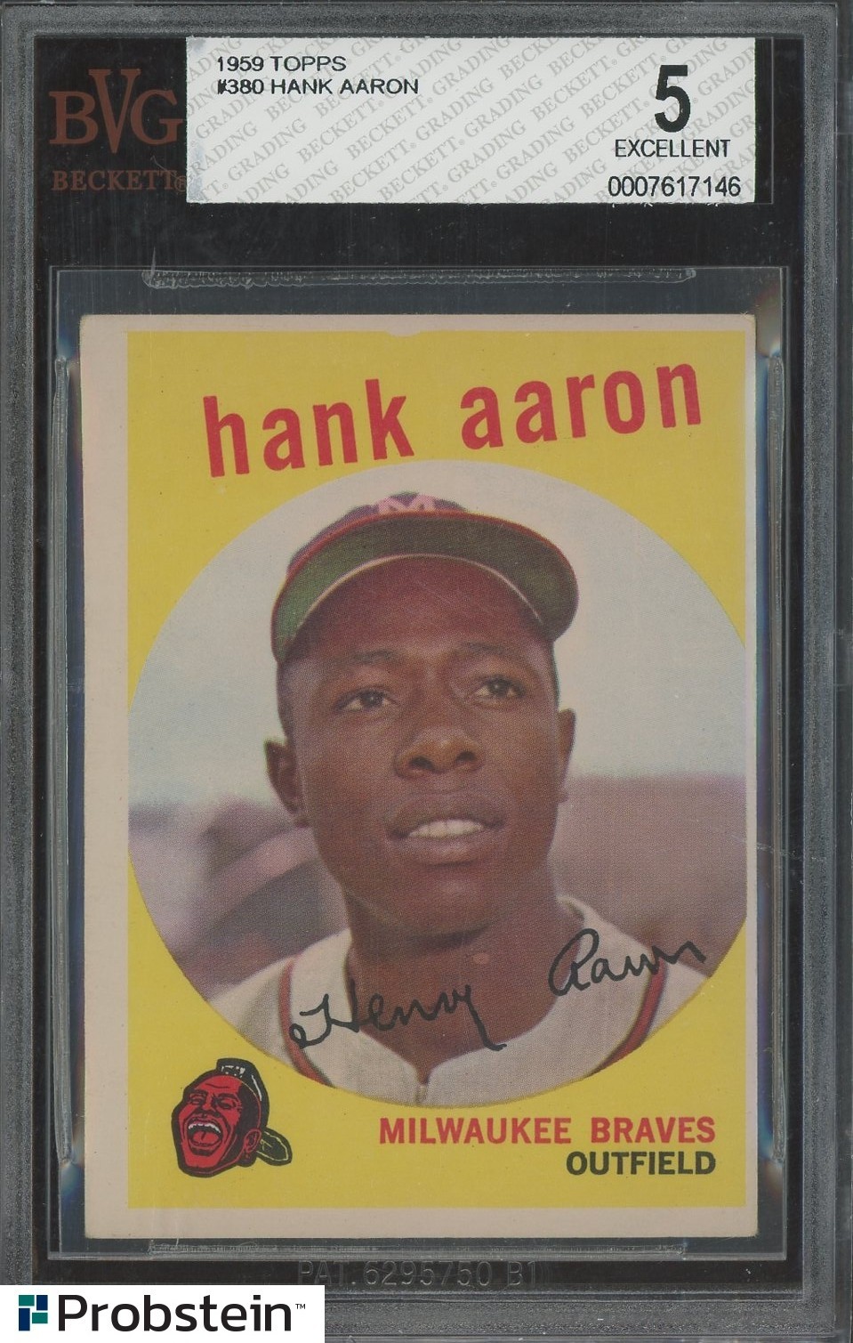 1959 Topps #380 Hank Aaron Milwaukee Braves HOF BVG 5 EX