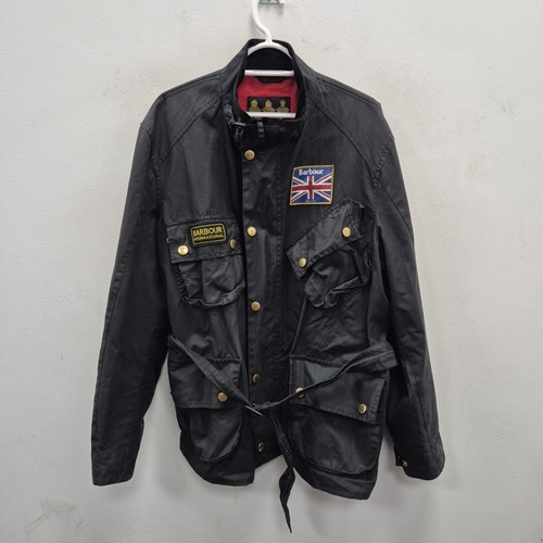 Barbour Union Jack Suit Wax Waterproof Country Black Belted Coat Jacket Size XL