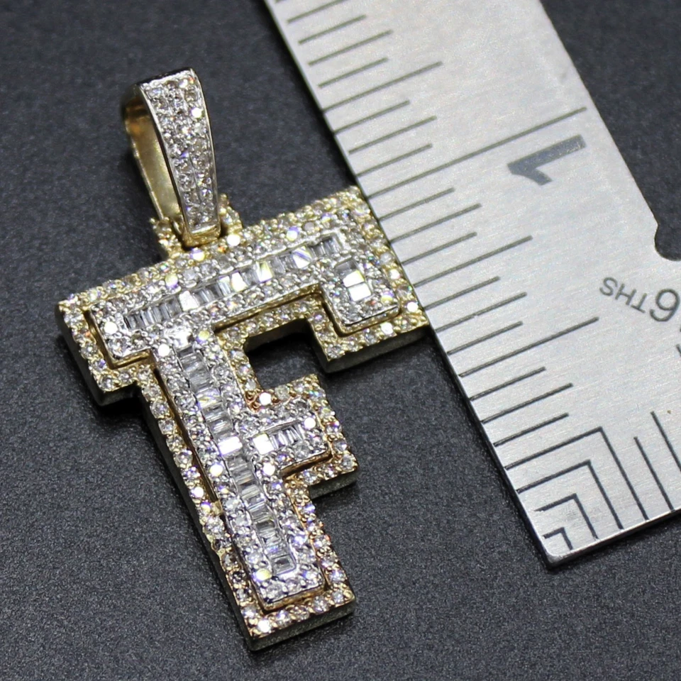 1.55CT Solid Gold Initial F Pendant Real Diamond Pave Letter Charm Necklace 5.4g - Image 2 of 4