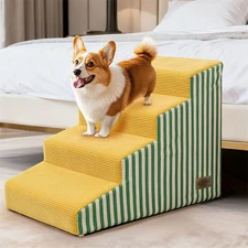 3/4/5 Steps High-Density Foam Dog Stairs Washable Cats Pet Stairs w Gentle Slope