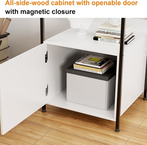 5-Tier Book Shelf with Storage Cabinet, Freestanding Bookcase, Industrial Book O - Picture 4 of 6