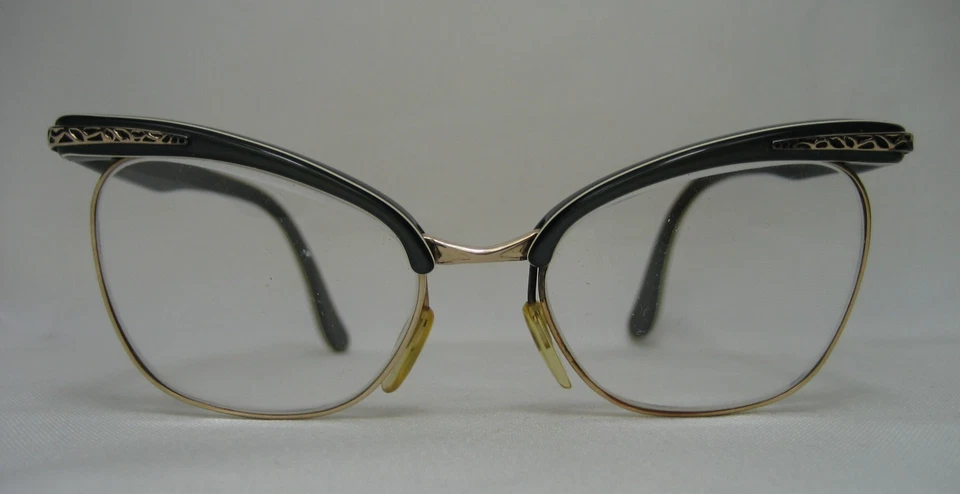RODENSTOCK Rodella Gafas Ojo de Gato Retro Años 1950 Negro Oro Original - Imagen 1 de 4