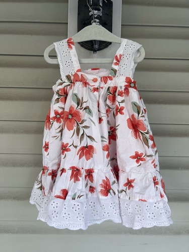 Tommy Bahama Dress Childs 12M Orange White Sun Dress Button Close Eyelet Ruffle - Picture 2 of 13
