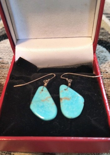 Blue Turquoise Dangle Earrings Navajo Indian Native American Jewelry Art Western - Picture 3 of 3
