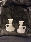 Vintage Pair of Milk Glass Candle Holders, 4.75” Tall, VGC