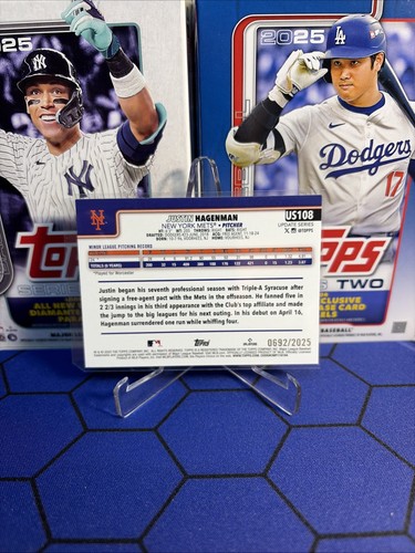 2025 Topps Update Series US108 Justin Hagenman Gold Border /2025 - Mets RC - Picture 2 of 2