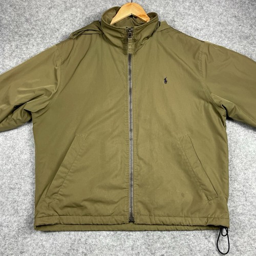 VTG Polo Ralph Lauren Jacket Mens Large Olive Hooded Fleece Lined Full Zip Coat - Picture 2 of 13