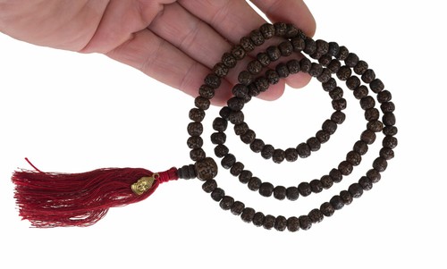 Mala Tibetano - Collana Buddista In Semi Rudraksha 8 Mm Con Buddha #5465 - Picture 2 of 3