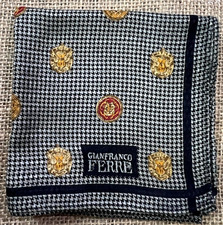 MAN HANKY COTTON ART POCKET VTG SQUARE 19" CLASSIC BLACK HOUNDSTOOTH GOLD COINS