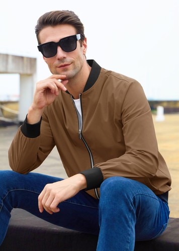 Men's Lightweight Jacket Full Zip Up Windbreaker Casual Work Coats Bomber Jacket - Picture 70 of 94