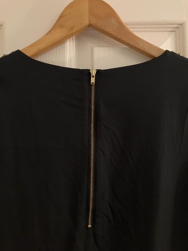 Women's BODEN Black Silk Style Embellished Metallic Gold Collar Blouse Top, 12 - Picture 8 of 10