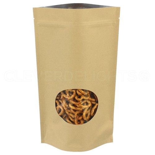 500 Stück - 16 Unzen Kraft Fenster Standbodenbeutel - 7" x 11,5" x 4" - Reißverschlussbeutel - Bild 1 von 4