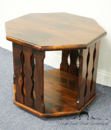 ETHAN ALLEN Antiqued Pine Old Tavern 26" Octagonal Accent End Table 12-8007 - Picture 2 of 10