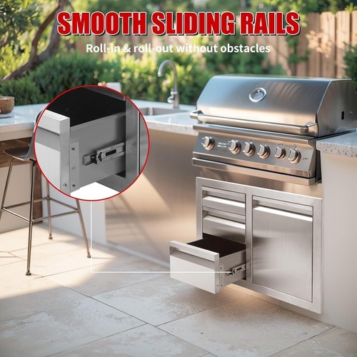 Outdoor Kitchen BBQ Access Door/Triple Drawer Combo with Stainless Steel Propane - Picture 4 of 7