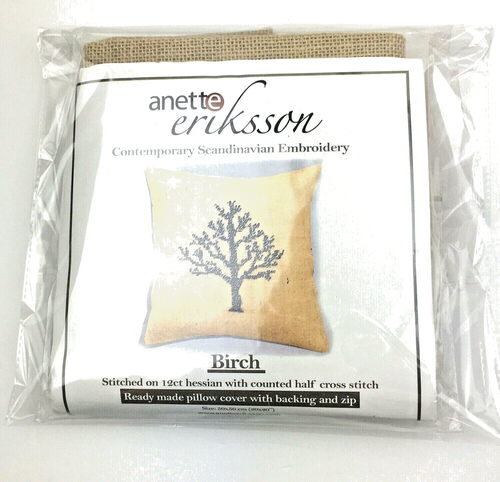 Anette Eriksson Cross Stitch Birch Tree Pillow Cover Kit Burlap Modern - Picture 2 of 5