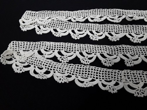 Vintage handgehäkelte Kanten Bordüre Borte Elfenbein 2 Stück/je 40" lang x 1-1/2" - Bild 3 von 7