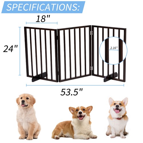 Wooden Dog Fence Walnut Pet Dog Gate Safety Barrier Adjustable Outdoor/Indoor - Picture 9 of 12