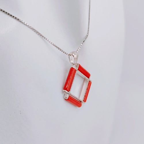 Ciondolo rombo in corallo rosso naturale con Catenina argento 925 gioiello donna - Foto 5 di 5