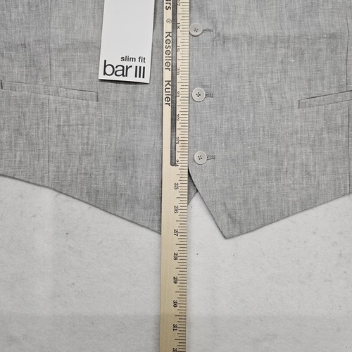 Bar III Mens XL Slim-Fit Grey 100% Linen Suit Vest Floral Back - Picture 8 of 11