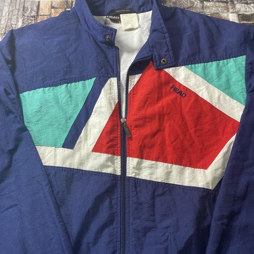 Vintage Head Multicolor Geometric Abstract Lined Windbreaker Tennis Jacket L 90s - Picture 2 of 13
